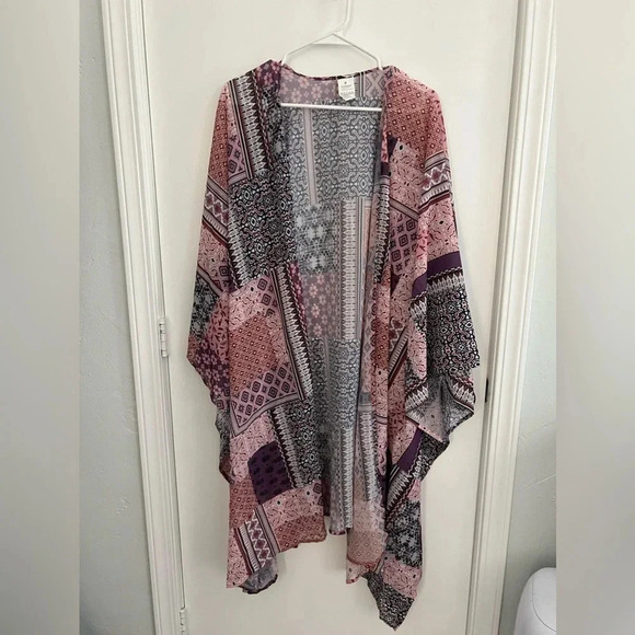 Multicolor Mixed Pattern One Size Kimono Swim Oversized Lightweight Coverup - Picture 1 of 4
